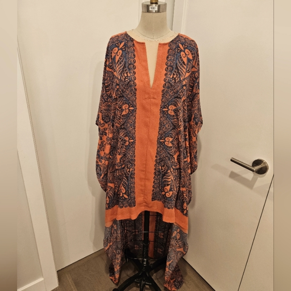 Bohemian Orange and Blue Kaftan Dress
